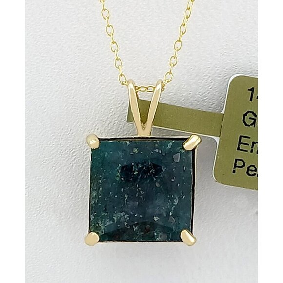 Genuine 3.54 Cts Emerald Pendant 14k Yellow Gold - Picture 1 of 6